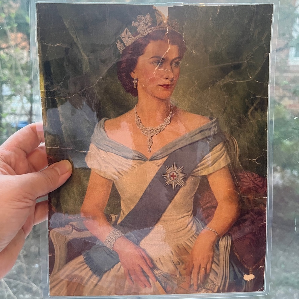 Vintage QUEEN ELIZABETH Royal Portrait Print Newspaper Magazine 1953 Coronation